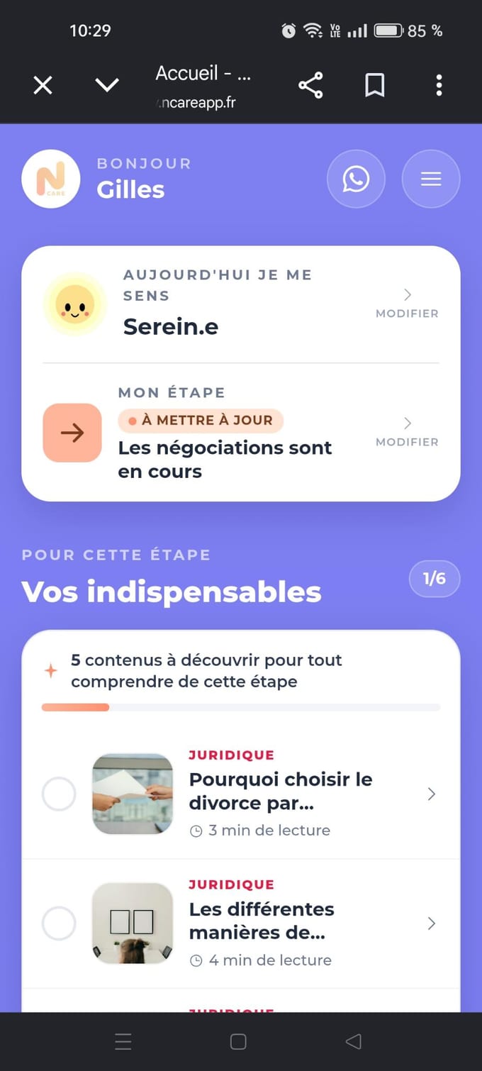 L'application N Care&nbsp;: votre humeur du jour, votre étape de divorce et vos contenus indispensables